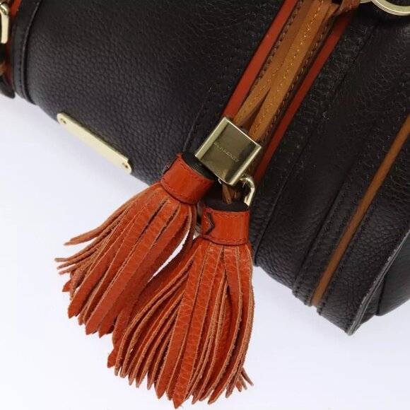 BURBERRY Hand Bag Leather 2way Dark Brown Gold Auth 114741 - Picture 14 of 16